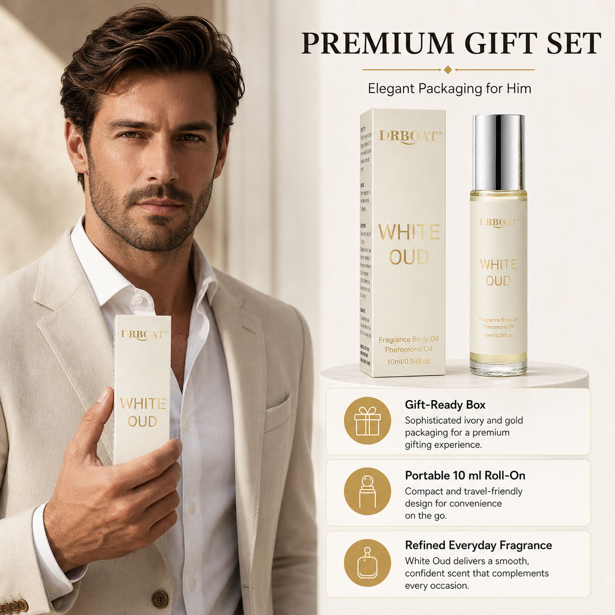 Perfume Alcohol Fragrance - Herren Roll-on Parfümöl, Frischer Zitrus-Weiß-Oud-Holzduft, Alkoholfreier