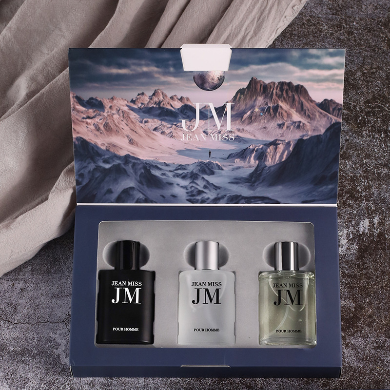 Perfume Alcohol Fragrance - 3-teiliges Herren-Eau-de-Toilette-Geschenkset, geprägtes quadratisches Flakon, holzig-wasseriger